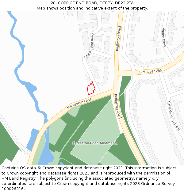 28, COPPICE END ROAD, DERBY, DE22 2TA: Location map and indicative extent of plot