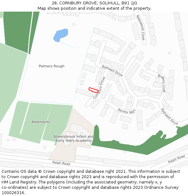 28, CORNBURY GROVE, SOLIHULL, B91 1JG: Location map and indicative extent of plot