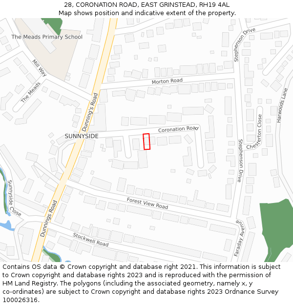 28, CORONATION ROAD, EAST GRINSTEAD, RH19 4AL: Location map and indicative extent of plot