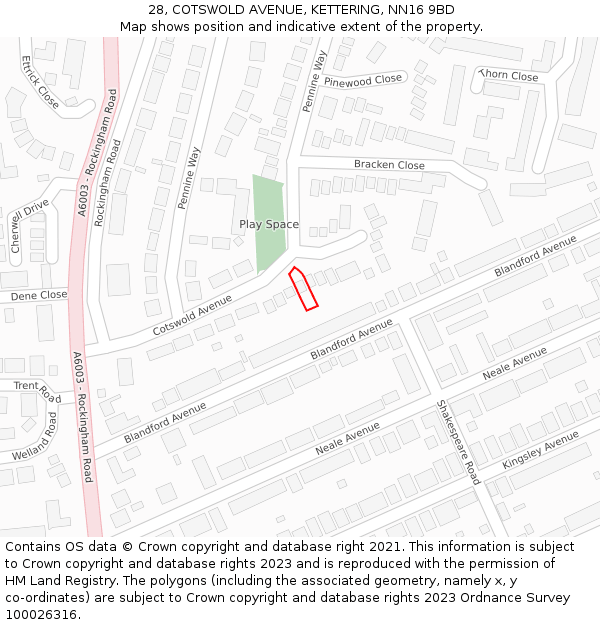 28, COTSWOLD AVENUE, KETTERING, NN16 9BD: Location map and indicative extent of plot