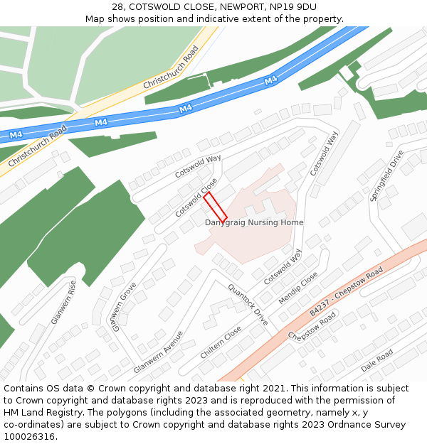 28, COTSWOLD CLOSE, NEWPORT, NP19 9DU: Location map and indicative extent of plot