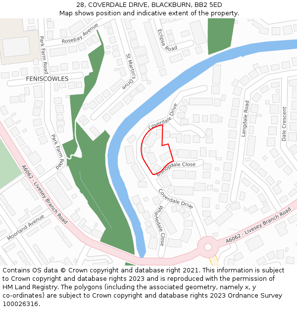 28, COVERDALE DRIVE, BLACKBURN, BB2 5ED: Location map and indicative extent of plot