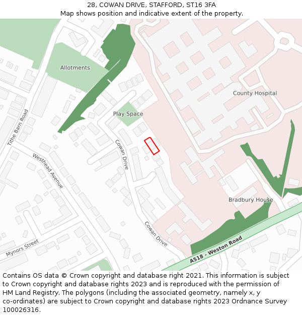 28, COWAN DRIVE, STAFFORD, ST16 3FA: Location map and indicative extent of plot