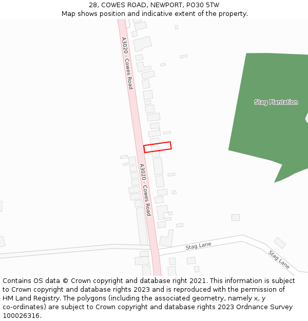 28, COWES ROAD, NEWPORT, PO30 5TW: Location map and indicative extent of plot