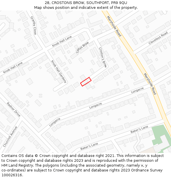 28, CROSTONS BROW, SOUTHPORT, PR9 9QU: Location map and indicative extent of plot