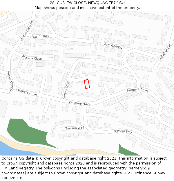 28, CURLEW CLOSE, NEWQUAY, TR7 1SU: Location map and indicative extent of plot