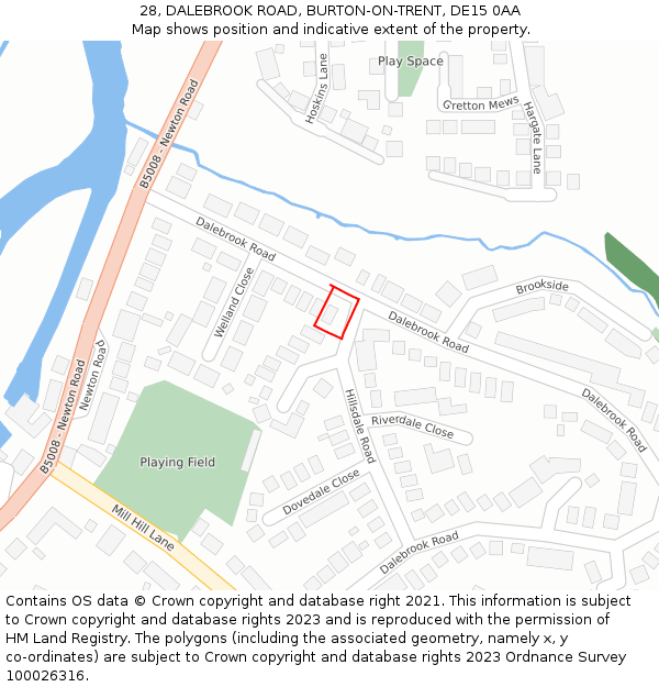 28, DALEBROOK ROAD, BURTON-ON-TRENT, DE15 0AA: Location map and indicative extent of plot