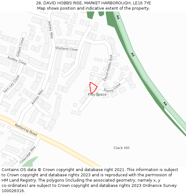 28, DAVID HOBBS RISE, MARKET HARBOROUGH, LE16 7YE: Location map and indicative extent of plot