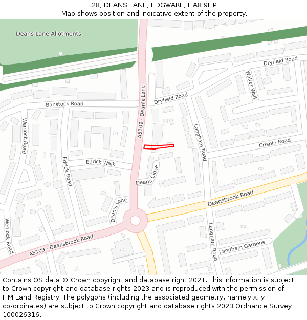 28, DEANS LANE, EDGWARE, HA8 9HP: Location map and indicative extent of plot