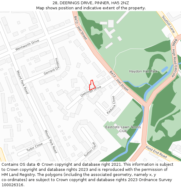 28, DEERINGS DRIVE, PINNER, HA5 2NZ: Location map and indicative extent of plot
