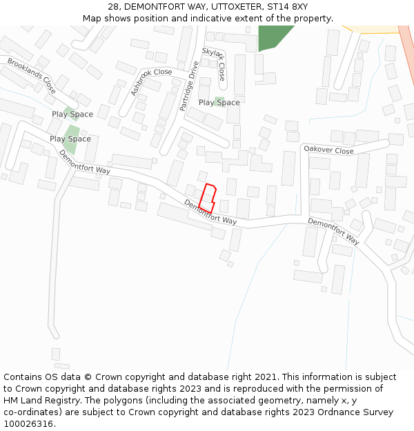 28, DEMONTFORT WAY, UTTOXETER, ST14 8XY: Location map and indicative extent of plot