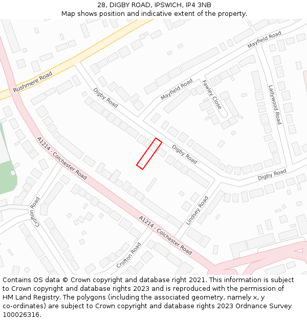 28, DIGBY ROAD, IPSWICH, IP4 3NB: Location map and indicative extent of plot