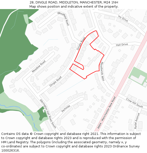 28, DINGLE ROAD, MIDDLETON, MANCHESTER, M24 1NH: Location map and indicative extent of plot