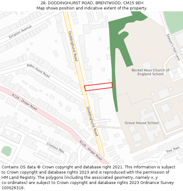 28, DODDINGHURST ROAD, BRENTWOOD, CM15 9EH: Location map and indicative extent of plot