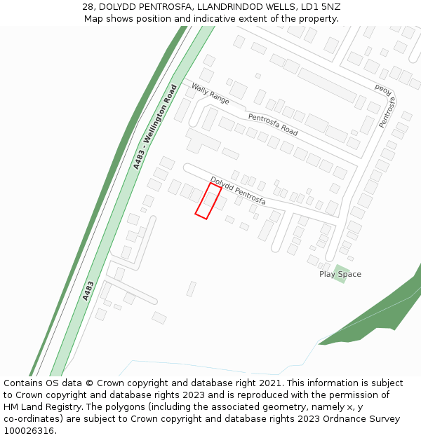 28, DOLYDD PENTROSFA, LLANDRINDOD WELLS, LD1 5NZ: Location map and indicative extent of plot