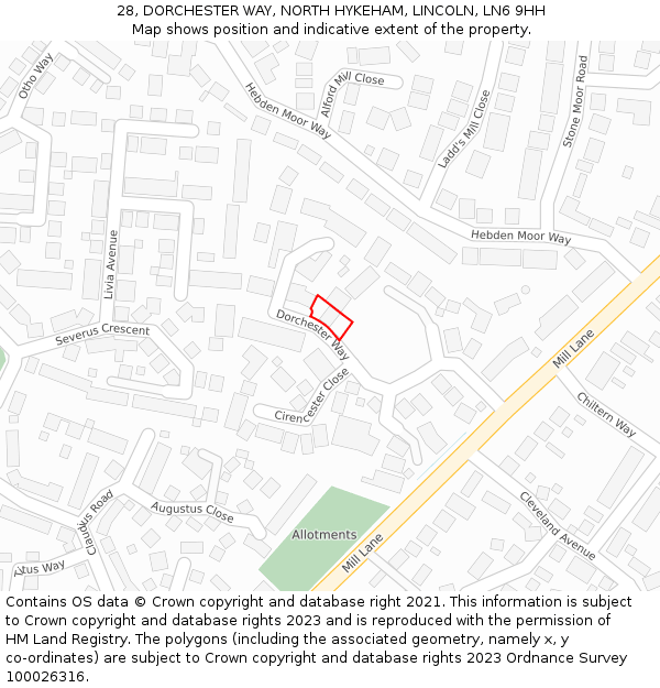 28, DORCHESTER WAY, NORTH HYKEHAM, LINCOLN, LN6 9HH: Location map and indicative extent of plot