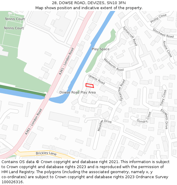 28, DOWSE ROAD, DEVIZES, SN10 3FN: Location map and indicative extent of plot