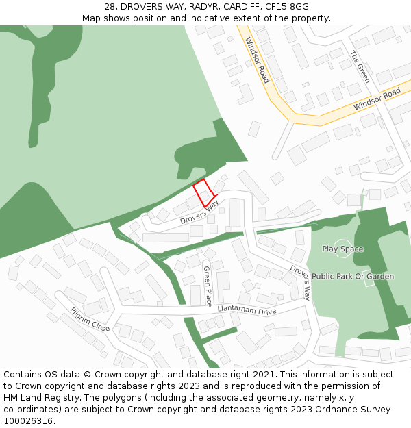 28, DROVERS WAY, RADYR, CARDIFF, CF15 8GG: Location map and indicative extent of plot
