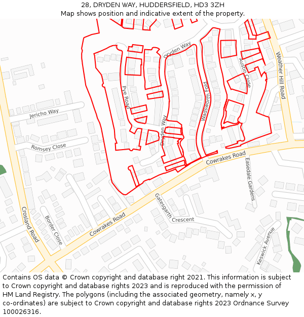 28, DRYDEN WAY, HUDDERSFIELD, HD3 3ZH: Location map and indicative extent of plot