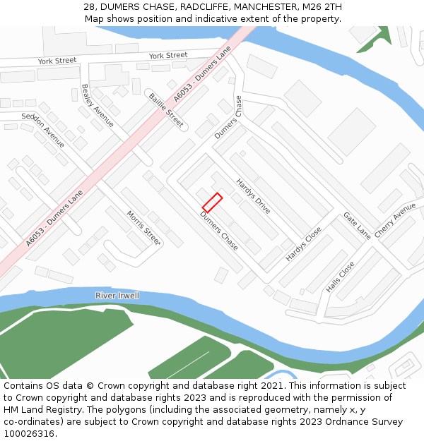 28, DUMERS CHASE, RADCLIFFE, MANCHESTER, M26 2TH: Location map and indicative extent of plot