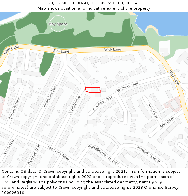 28, DUNCLIFF ROAD, BOURNEMOUTH, BH6 4LJ: Location map and indicative extent of plot