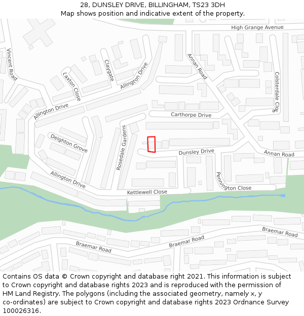28, DUNSLEY DRIVE, BILLINGHAM, TS23 3DH: Location map and indicative extent of plot