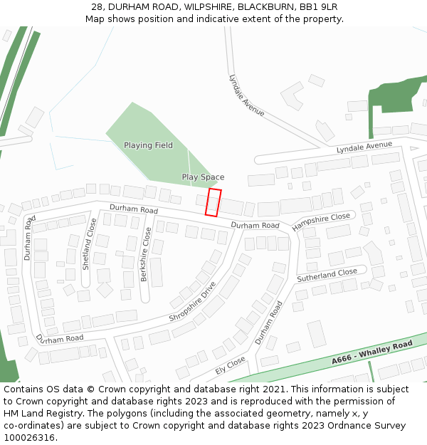 28, DURHAM ROAD, WILPSHIRE, BLACKBURN, BB1 9LR: Location map and indicative extent of plot