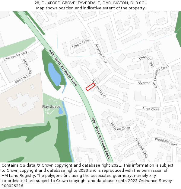 28, DUXFORD GROVE, FAVERDALE, DARLINGTON, DL3 0GH: Location map and indicative extent of plot