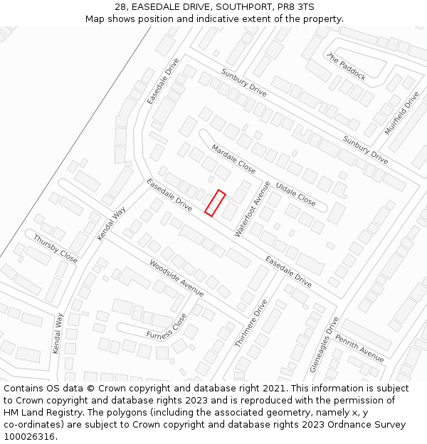 28, EASEDALE DRIVE, SOUTHPORT, PR8 3TS: Location map and indicative extent of plot