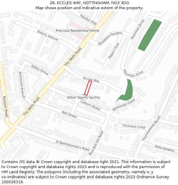 28, ECCLES WAY, NOTTINGHAM, NG3 3DG: Location map and indicative extent of plot