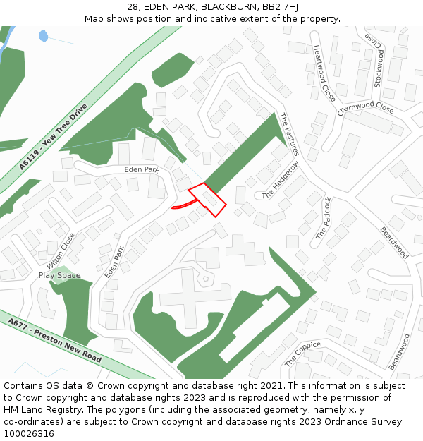 28, EDEN PARK, BLACKBURN, BB2 7HJ: Location map and indicative extent of plot