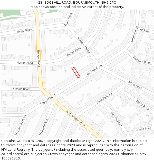 28, EDGEHILL ROAD, BOURNEMOUTH, BH9 2PQ: Location map and indicative extent of plot