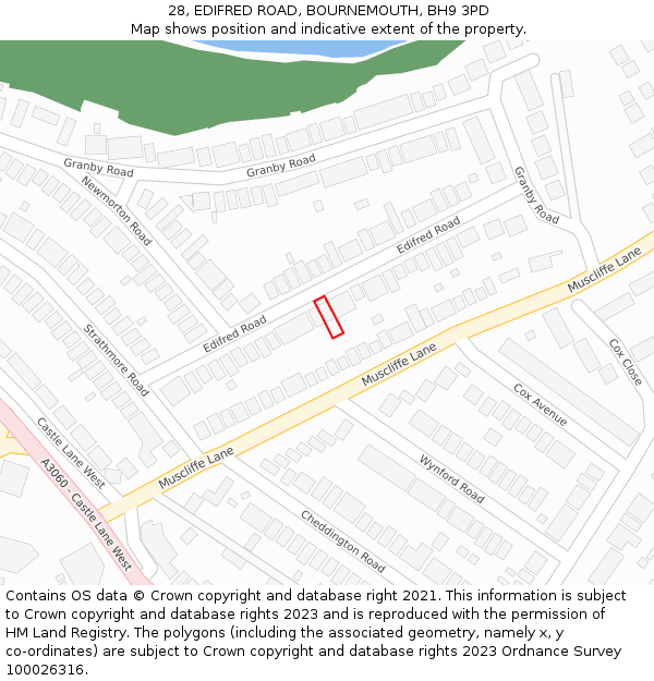 28, EDIFRED ROAD, BOURNEMOUTH, BH9 3PD: Location map and indicative extent of plot