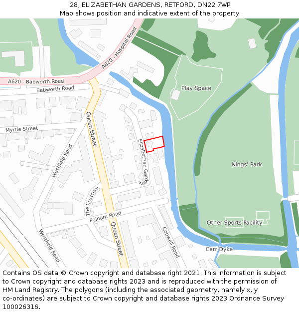 28, ELIZABETHAN GARDENS, RETFORD, DN22 7WP: Location map and indicative extent of plot