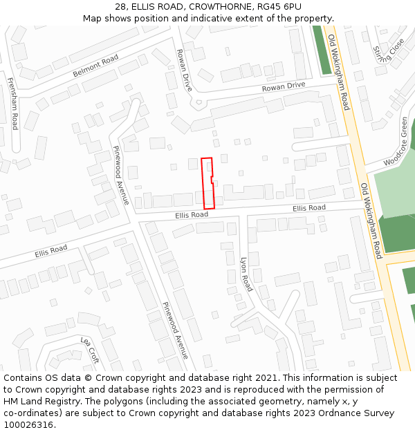 28, ELLIS ROAD, CROWTHORNE, RG45 6PU: Location map and indicative extent of plot