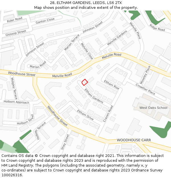 28, ELTHAM GARDENS, LEEDS, LS6 2TX: Location map and indicative extent of plot