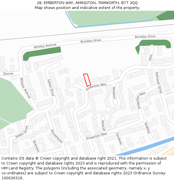 28, EMBERTON WAY, AMINGTON, TAMWORTH, B77 3QQ: Location map and indicative extent of plot