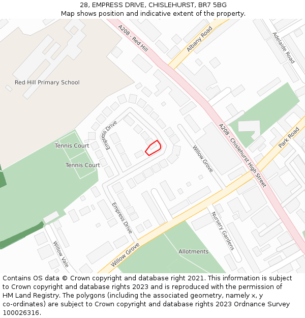 28, EMPRESS DRIVE, CHISLEHURST, BR7 5BG: Location map and indicative extent of plot