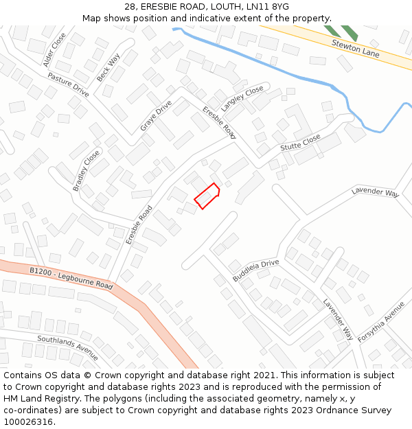 28, ERESBIE ROAD, LOUTH, LN11 8YG: Location map and indicative extent of plot