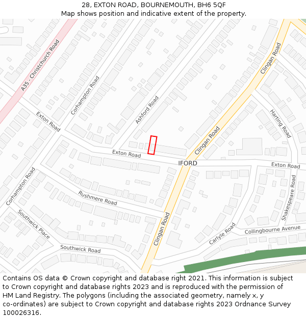 28, EXTON ROAD, BOURNEMOUTH, BH6 5QF: Location map and indicative extent of plot