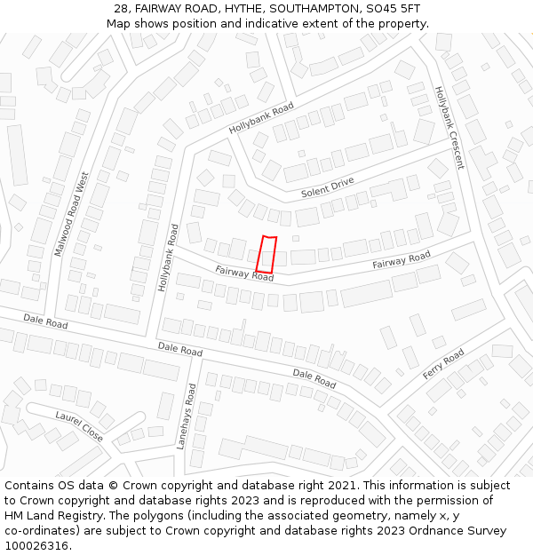 28, FAIRWAY ROAD, HYTHE, SOUTHAMPTON, SO45 5FT: Location map and indicative extent of plot