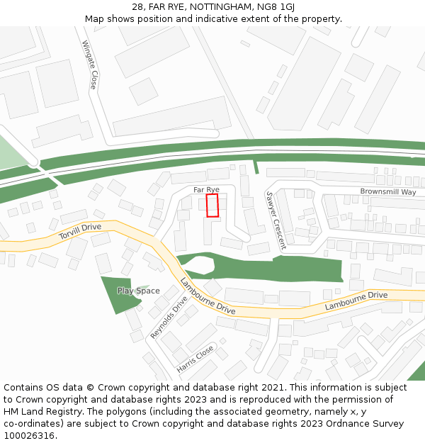 28, FAR RYE, NOTTINGHAM, NG8 1GJ: Location map and indicative extent of plot