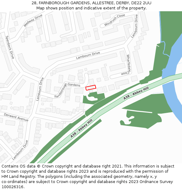 28, FARNBOROUGH GARDENS, ALLESTREE, DERBY, DE22 2UU: Location map and indicative extent of plot