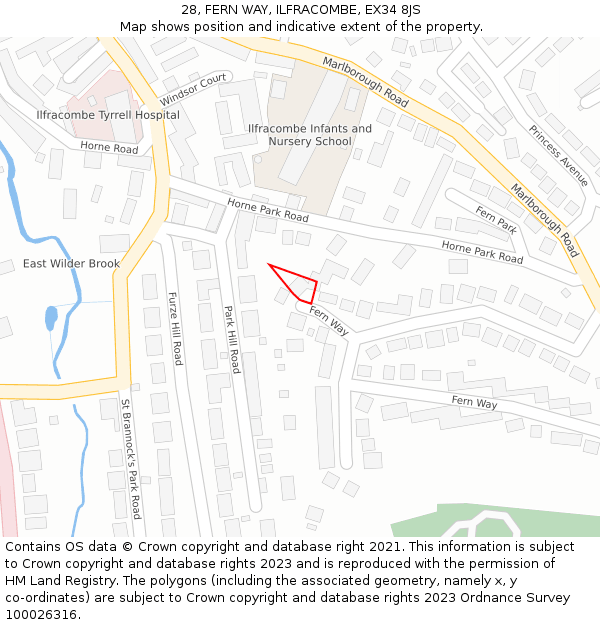 28, FERN WAY, ILFRACOMBE, EX34 8JS: Location map and indicative extent of plot