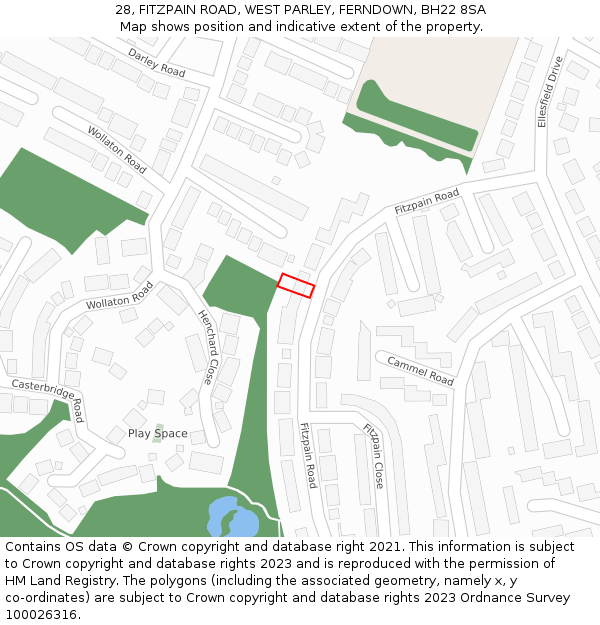 28, FITZPAIN ROAD, WEST PARLEY, FERNDOWN, BH22 8SA: Location map and indicative extent of plot