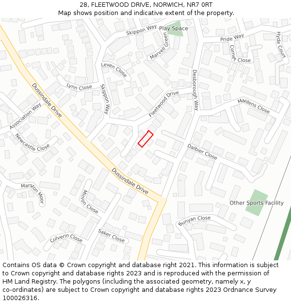 28, FLEETWOOD DRIVE, NORWICH, NR7 0RT: Location map and indicative extent of plot