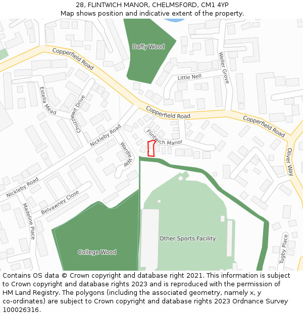 28, FLINTWICH MANOR, CHELMSFORD, CM1 4YP: Location map and indicative extent of plot