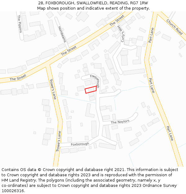 28, FOXBOROUGH, SWALLOWFIELD, READING, RG7 1RW: Location map and indicative extent of plot