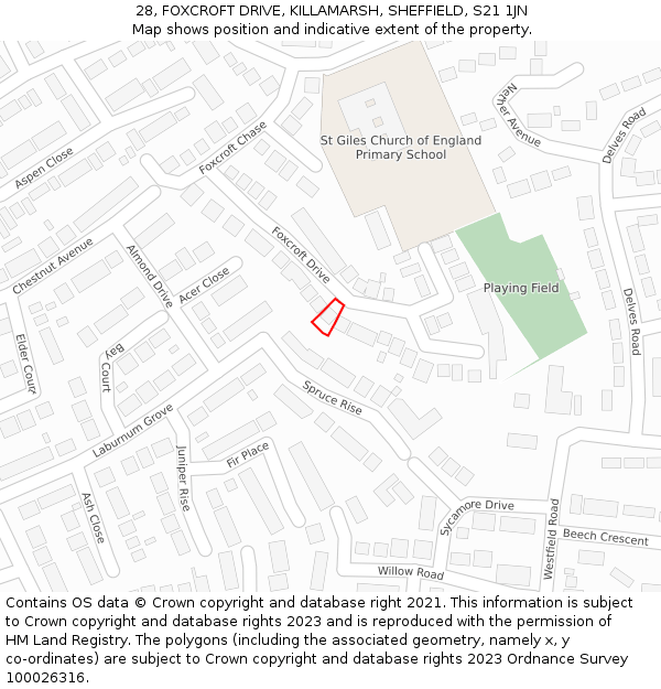 28, FOXCROFT DRIVE, KILLAMARSH, SHEFFIELD, S21 1JN: Location map and indicative extent of plot
