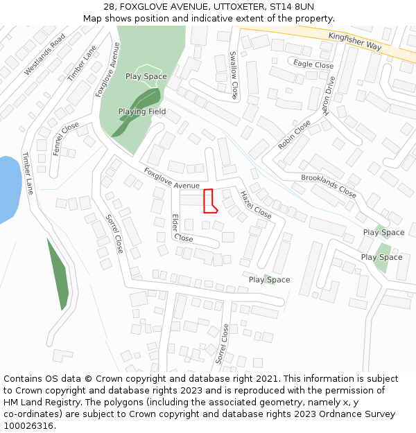 28, FOXGLOVE AVENUE, UTTOXETER, ST14 8UN: Location map and indicative extent of plot